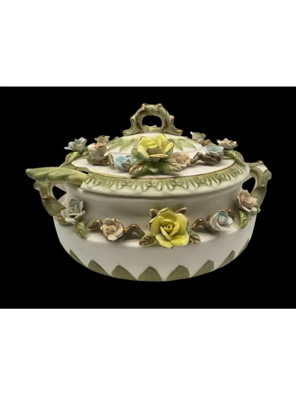Lenwile Ardalt Fine Tureen, Lid and Ladle Set # 7004 Capodimonte Style Flowers